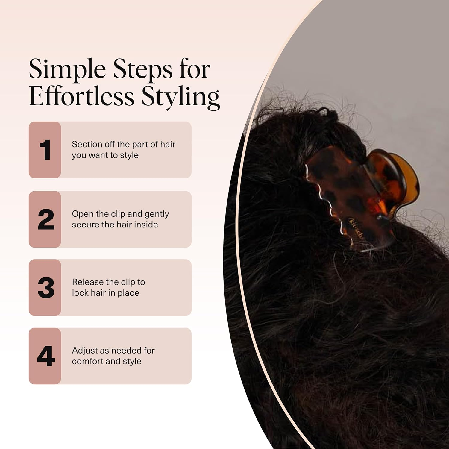 Kitsch Medium Claw Clips for Women - Strong Hold & Stylish Glossy Puffy Design Hair Accessories | Ideal for Girls and Women with Thick & Thin Hair, Half-Up or Full Updos - 2Pc Set, Black & Tort image number 3