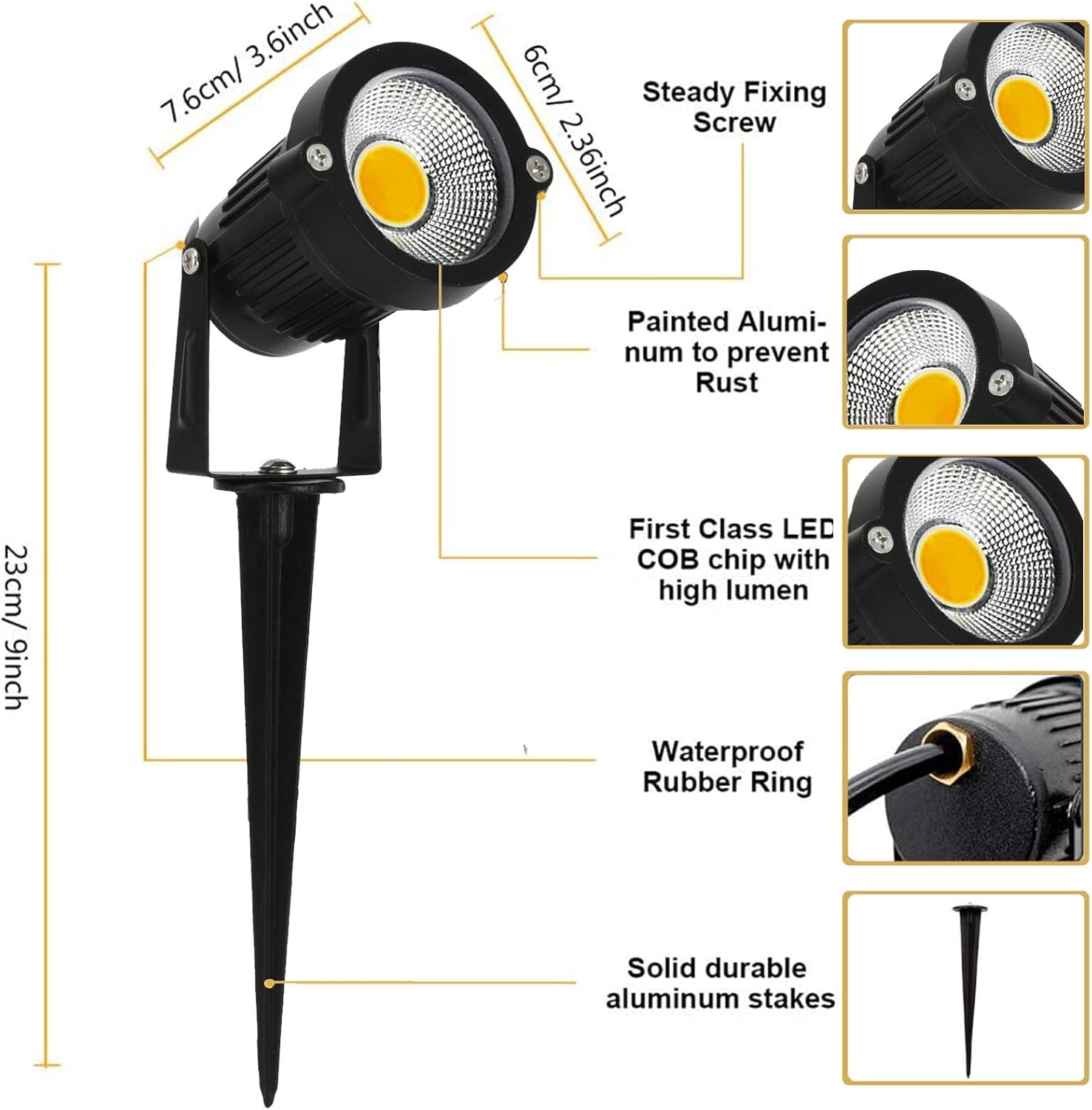 Garden Light with Ground Spike 5 W LED Garden Spotlight IP66 Waterproof Garden Lamp with Plug Warm White 3000 K LED Spotlight for Outdoor Garden Lawn Tree Meadow (Pack of 4)