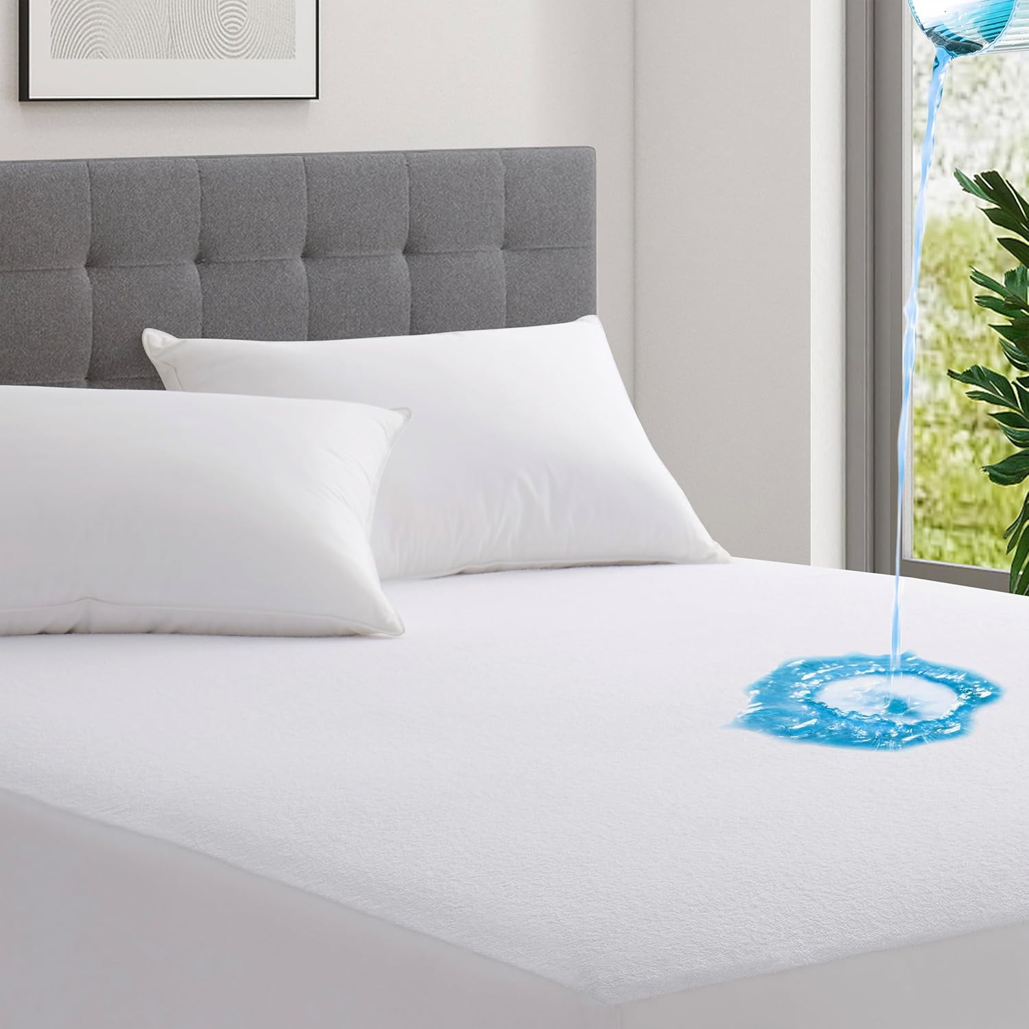 Mumullum 100% Waterproof Mattress Protector Queen Size, 40CM Deep Pocket Design Towelling Mattress Cover Pad, Fitted Washable and Breathable Pad Bed TPU Layer