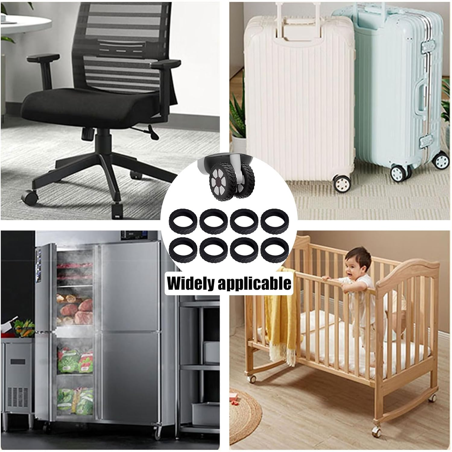 BGENHPON Luggage Wheels Cover Dustproof Anti-Noise Shock Absorption Universal Silicone Protector for Travel Suitcase 8Pcs Black image number 3