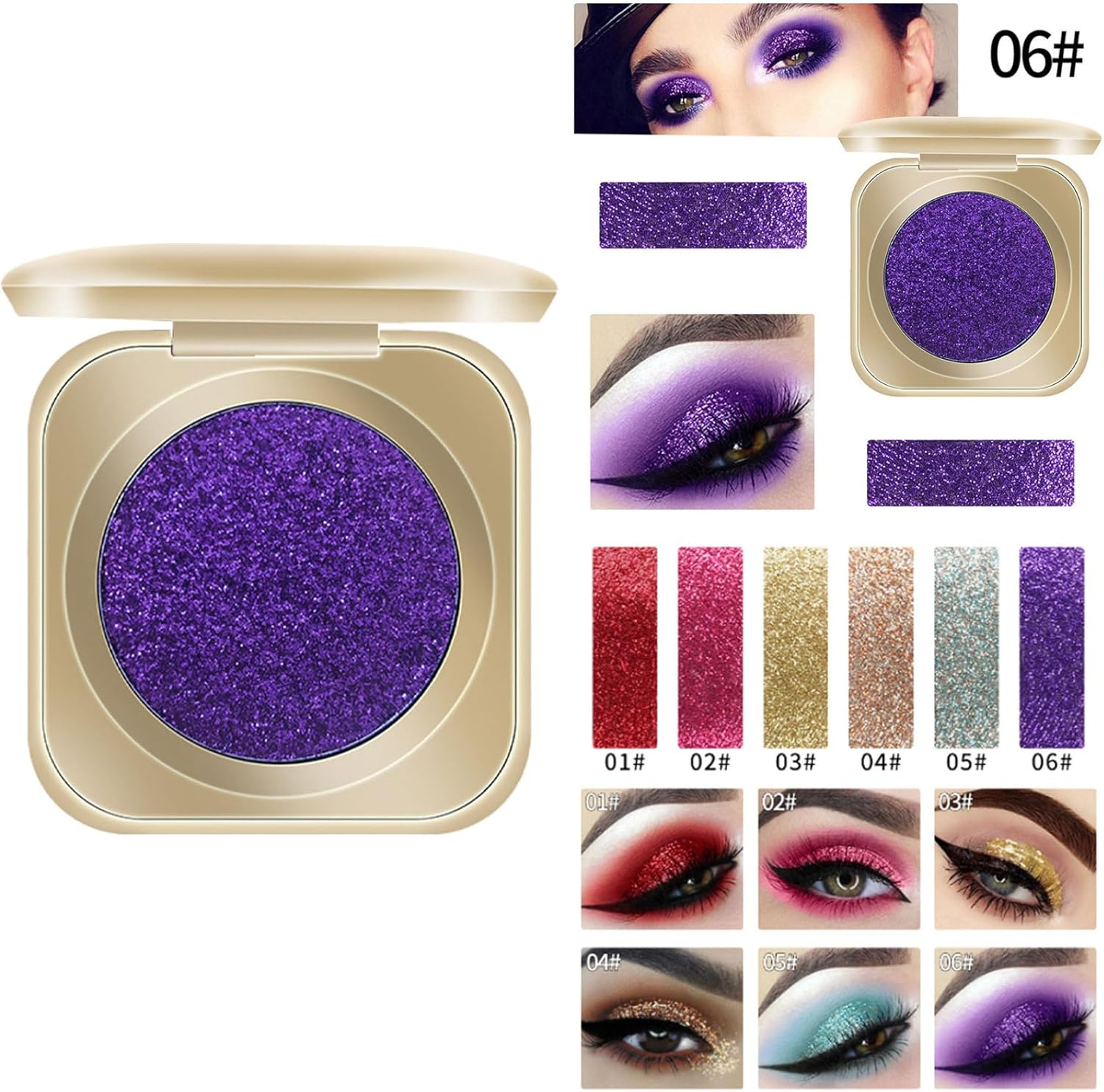 Miutii Glitter Eyeshadow Single Highly Pigmented Shimmer Reflective Buildable Formula Long Lasting Waterproof for Professional Makeup Purple One Size