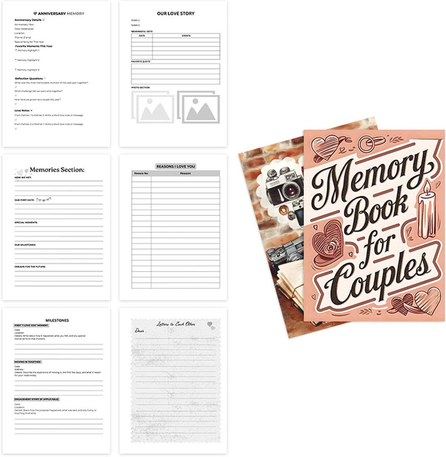 Couples Memory Book | Wedding Scrapbook 58-Page | Supplies Meaningful Notebook with Cover for Honeymoons Wedding Valentines image number 4