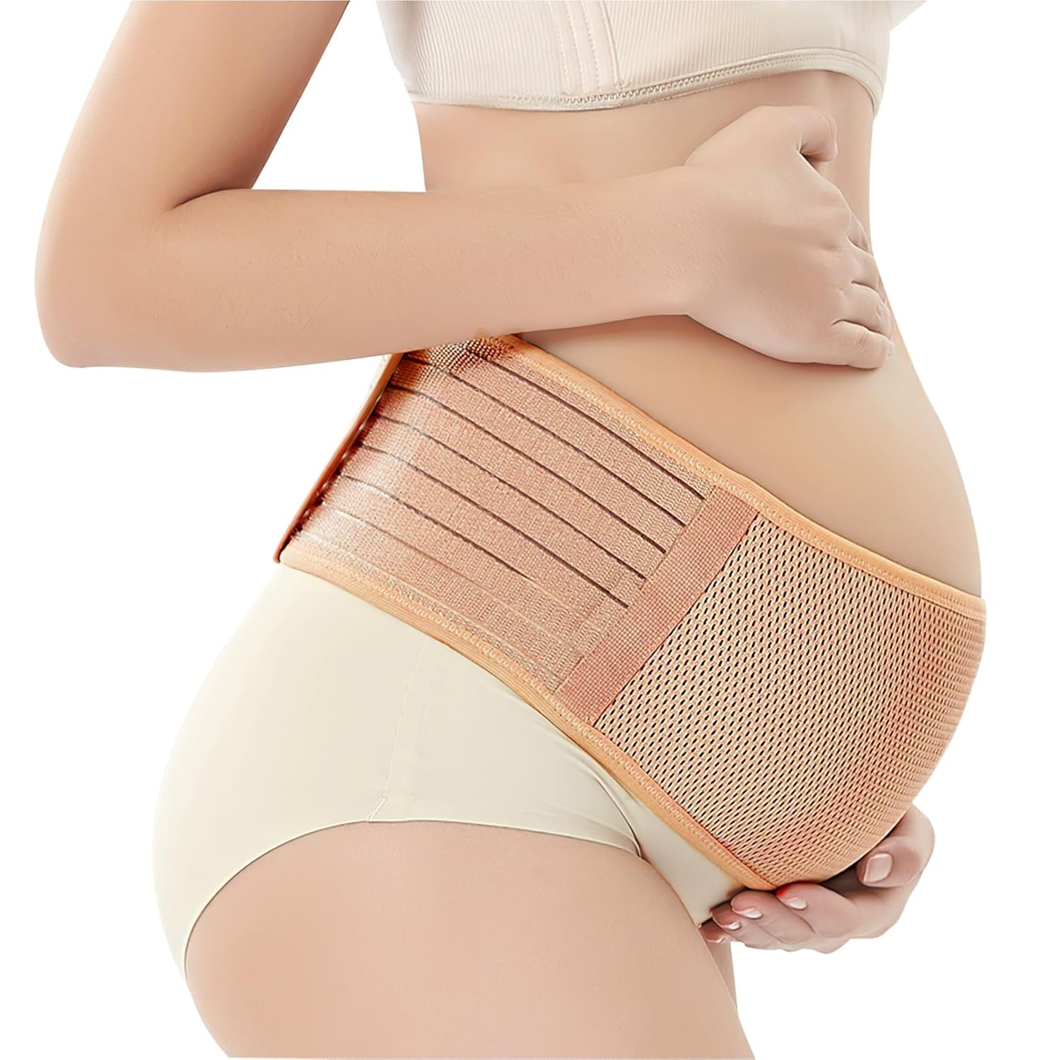 Maternity Belly Belt Band for Pregnancy, Adjustable Breathable Back-Support Comfort for Pregnant Women, Relieve Pelvic Waist Back Abdominal Pain & Nude Stretch Fabric with 1 Size image number 3