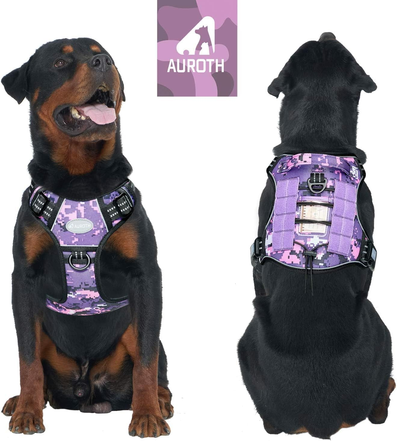 Auroth Tactical Dog Harness for Small Medium Large Dogs No Pull Adjustable Pet Harness Reflective K9 Working Training Easy Control Pet Vest Military Service Dog Harnesses (L, Purple Camo) image number 4