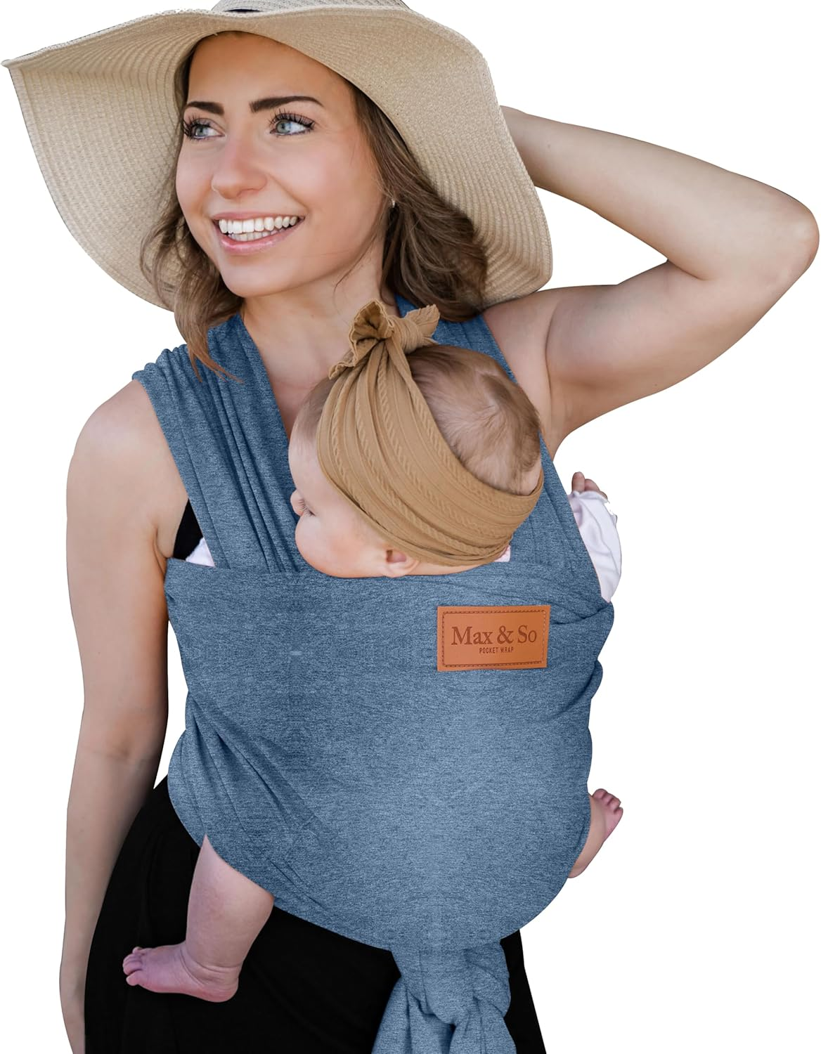 Baby Wrap Carrier - Premium Cotton Baby Carrier Wrap for Newborn to Toddler- Infant Carrier for Babies 8-35 Lb - Baby Holder One Size Fits All with Front Pocket by Max&So