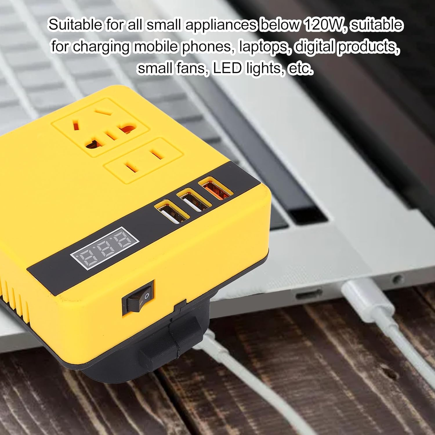 Portable Power Inverter, 120W DC18-21V to AC Cordless Inverter with 3 USB Ports, Fast Charging, Enhanced Safety, Suitable for Phones,Laptops,Led Lights, 20V Battery image number 5