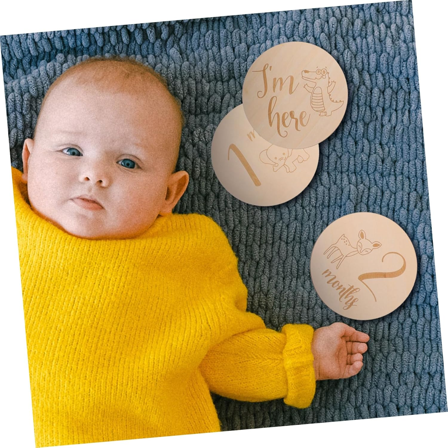 Monthly Milestone Wooden Cards Animal Design Newborn Growth Signs for Photo Sentimental Keepsake for Shower and First Year Memory image number 5