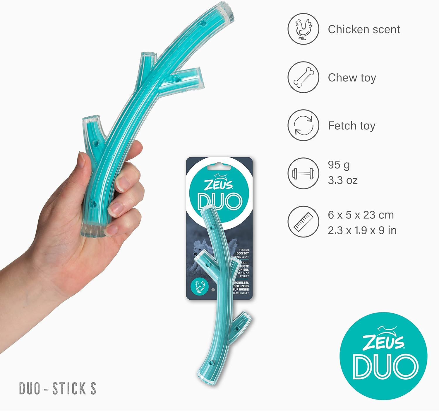 Zeus Duo Stick Strong Dog Chew Toy for Active Chewers, Long Lasting Chicken Scent, Turquoise (96271) - Light Green image number 5