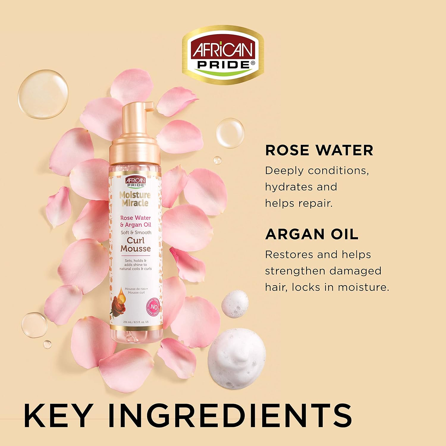 AFRICAN PRIDE Moisture Miracle Rose Water & Argan Oil Soft & Smooth Curl Mousse image number 4