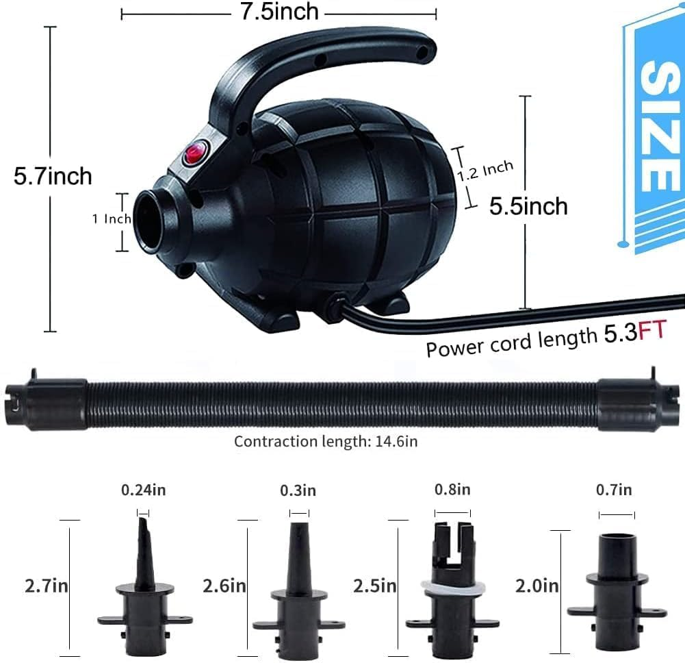 Electric Air Pump, Ikerall Portable Quick-Fill AC Air Pump with 3 Nozzles, 220V AC 600W, Perfect Inflator/Deflator Pumps for Track Mat, Inflatable Cushions, Air Mattress Beds, Boats, Swimming Ring image number 6