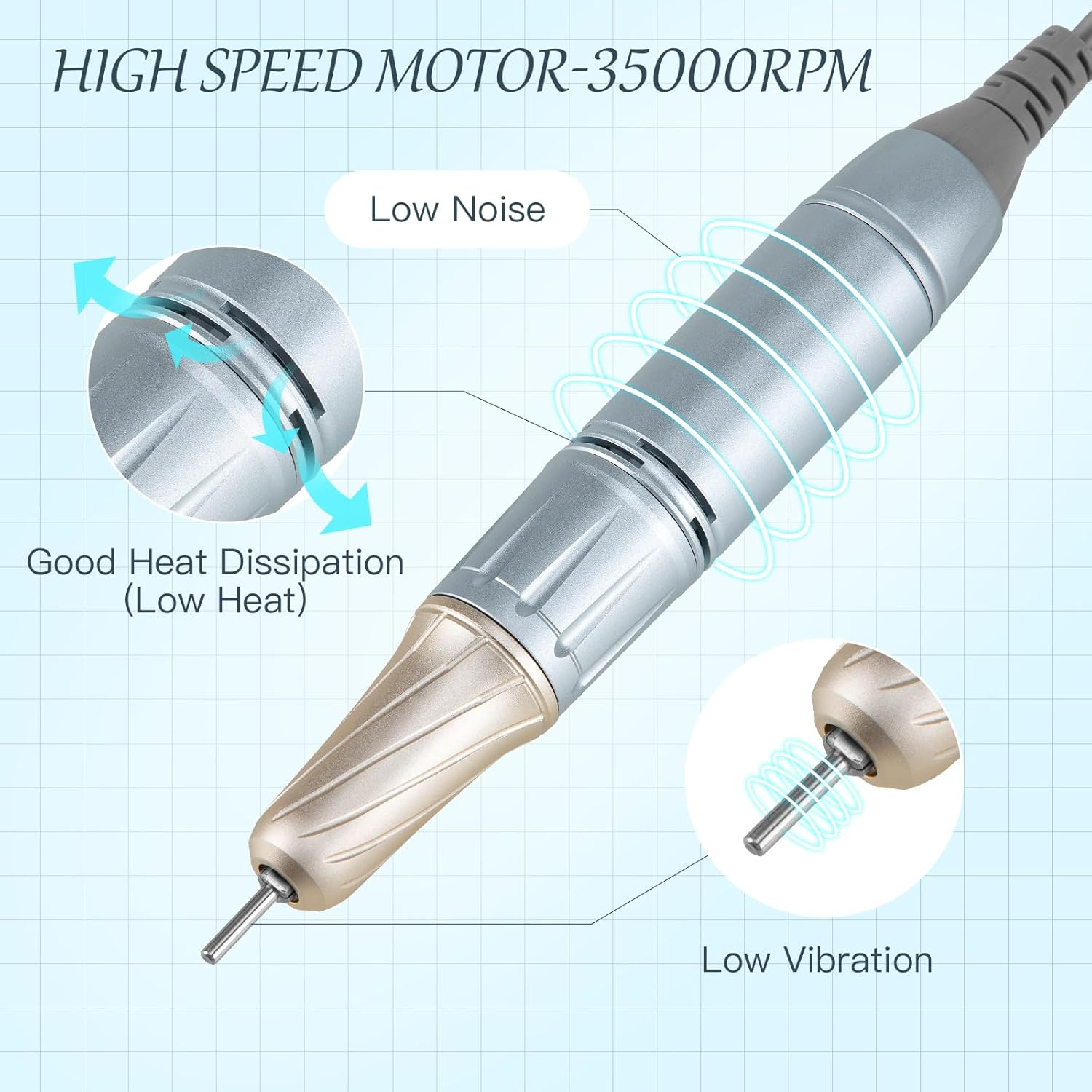 Madenia Rechargeable Electric Nail Drill Professional Portable E File Machine for Acrylic Gel Nails, Cordless Manicure Pedicure Polishing Tools, Blue image number 5
