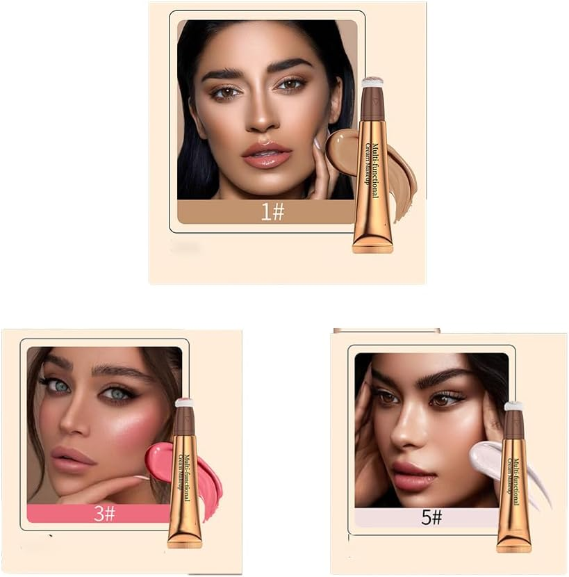 Multi-Functional Contour Pen Set, Liquid Highlighter, Blush and Concealer with Pillow Applicator, High Coverage, Pack of 3 image number 2