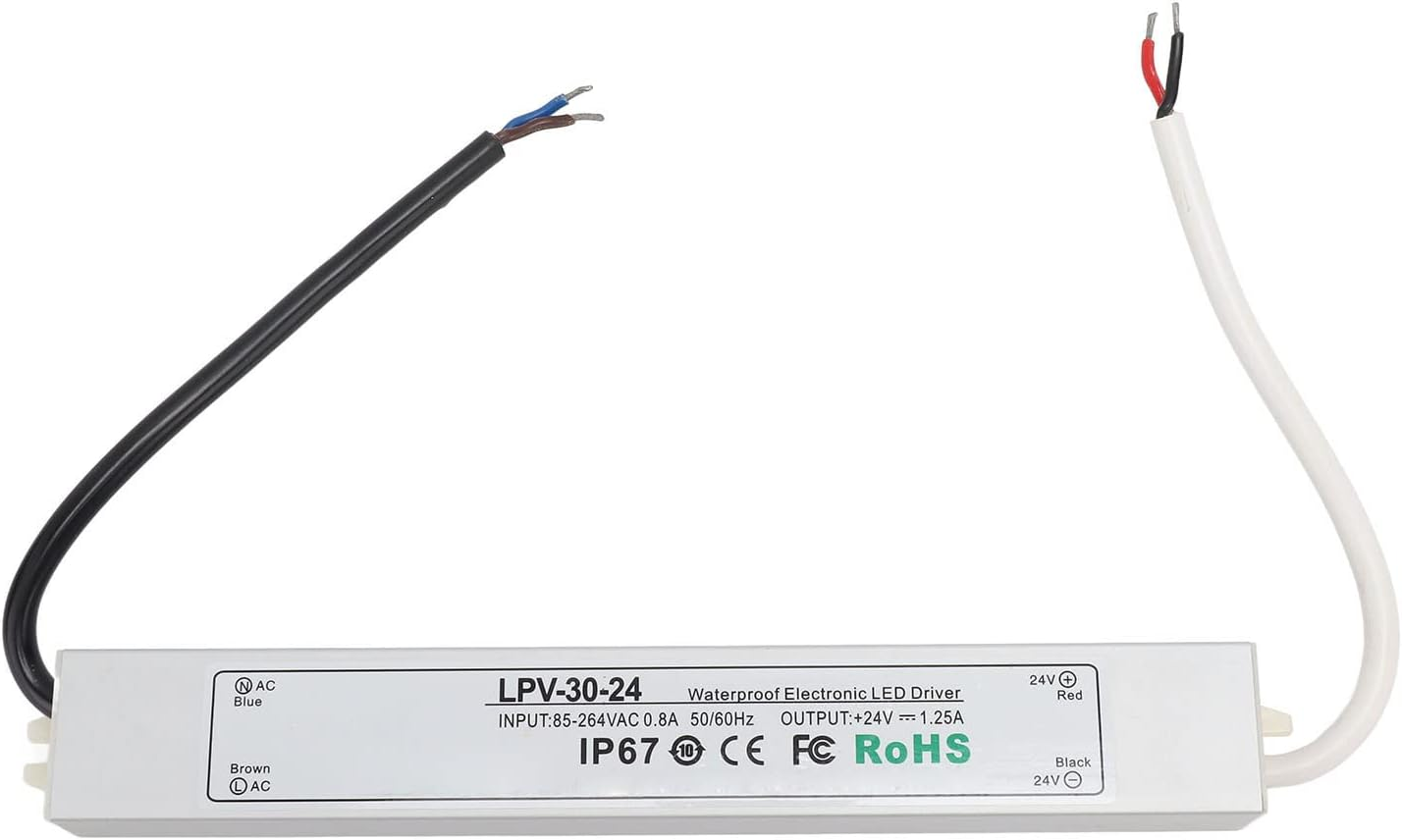 LED Driver, 24V Low Voltage Output Power Supply Transformer Adapter, IP67 Water Proof Low Voltage Transformer, for Lamp Security Camera 85‑264V (LPV-20W-24V 0.84A) (LPV-30W-24V 1.25A)