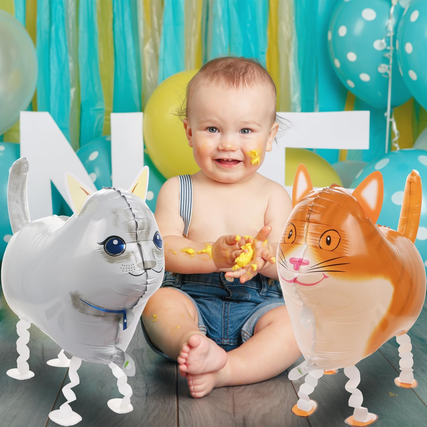 CCOZN 8 Pcs Walking Cat Balloons, Cat Mylar Balloon with 3 Ribbons Walking Animal Balloons Foil Long Balloons for Cat Theme Birthday Party Decorations Walking Cat Balloons Birthday Party Supplies image number 3