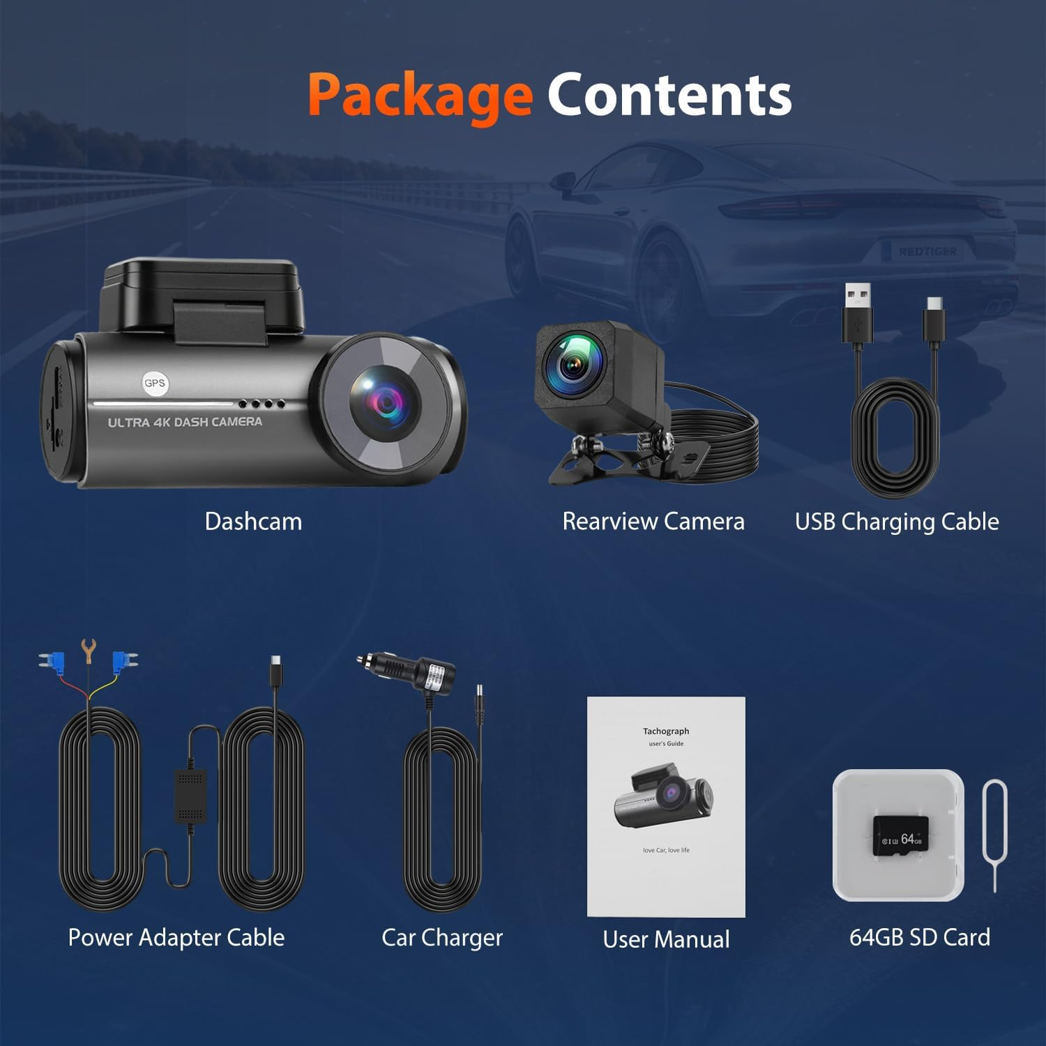 2025 Upgraded Dual 4K+1080P Dash Cam with 5Ghz Wifi & Built-In GPS, Includes 64GB SD Card, 2.99" Display, Hardwire Kit & Car Charger. 24H Parking Mode, Super Night Vision, App Control, Supports 256GB. image number 1