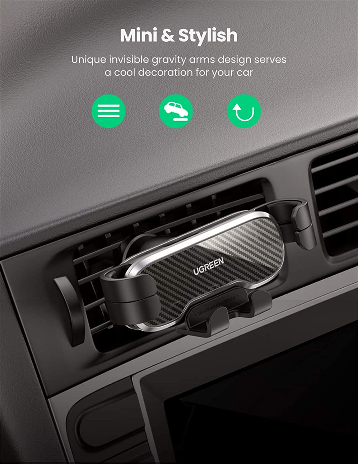 UGREEN Gravity Drive Air Vent Car Mount Phone Holder - 80539 image number 4