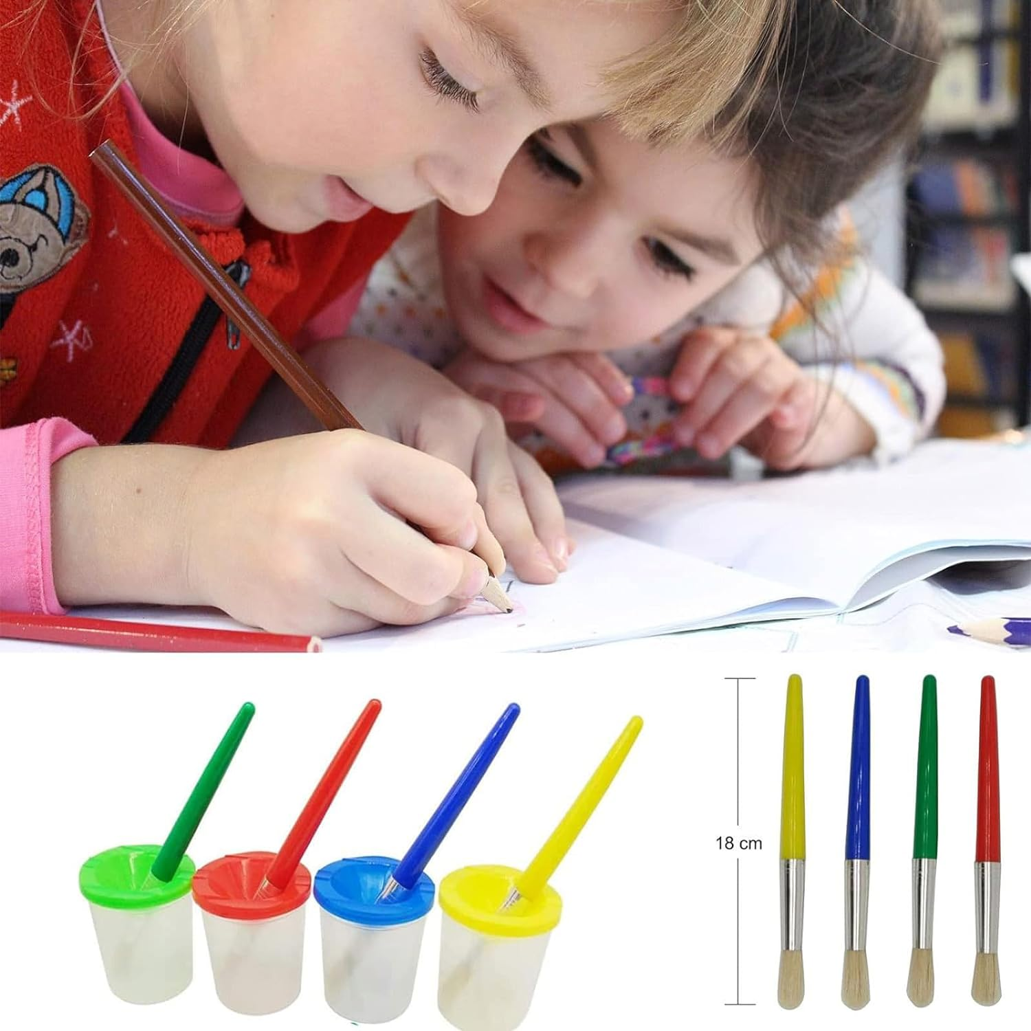 4 Pieces Assorted Colored Children'S Paintbrushes Spill Proof Paint Cups and Paint Brushes for Kids image number 4