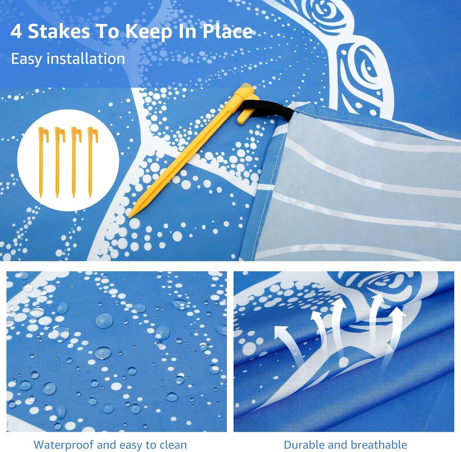 Beach Blanket, 79" X 83" Extra Large Beach Mat for 4-7 Adults, Lightweight Picnic Blanket with 4 Stakes, Waterproof Sandproof Oversized Beach Mat for Beach Outdoor Travel Camping Hiking image number 1