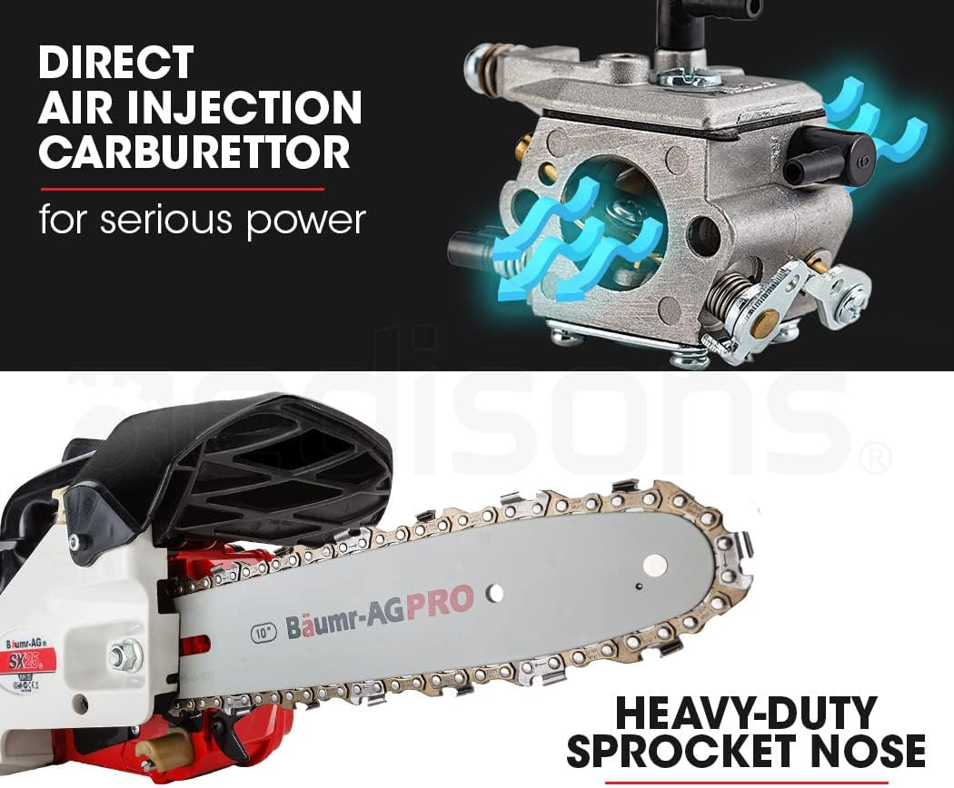 Baumr-Ag Petrol Chainsaw 25Cc Pro Arborist 10" Chain Saw Bar Tree Pruning, 2 Stroke Commercial with Toolkit, SX25 image number 4