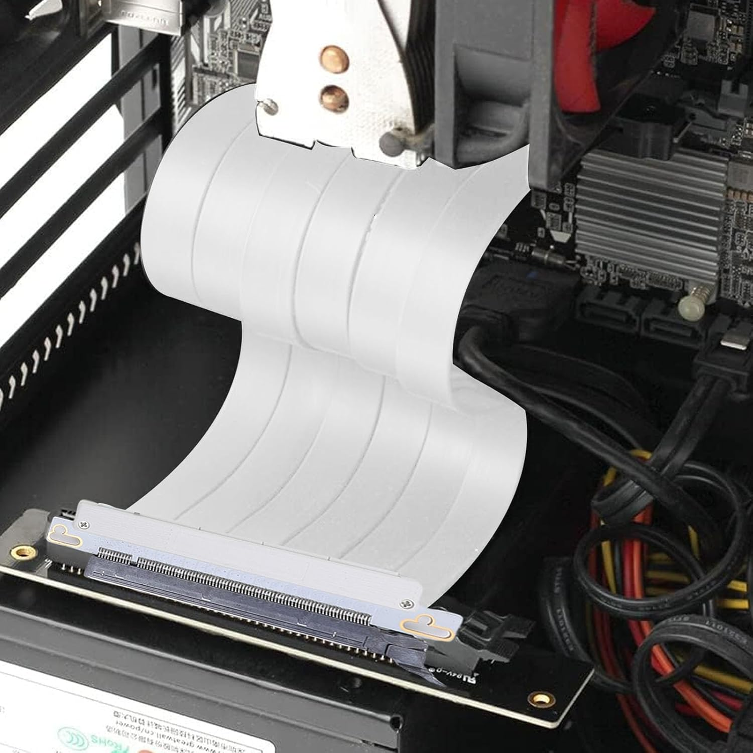 Jectse PCIE 5.0 X16 Riser Cable, 128Gbps High Speed Flexible Extender Card Extension Port 180 Degree Adapter, PCIE 5.0 X16 Graphics Card Extension Cable, 20Cm White