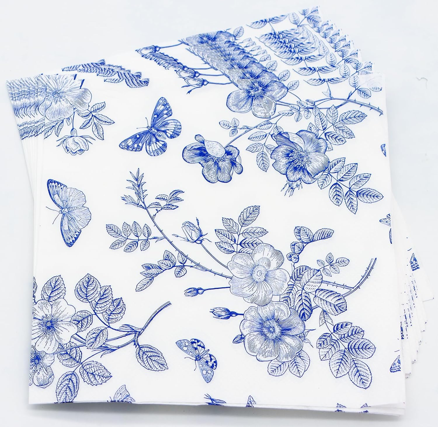 40 Pack Blue White Floral Luncheon Napkins - Fancy Dessert Paper Napkins for Tea Party, Baby Shower, Birthday Party Supplies Decor