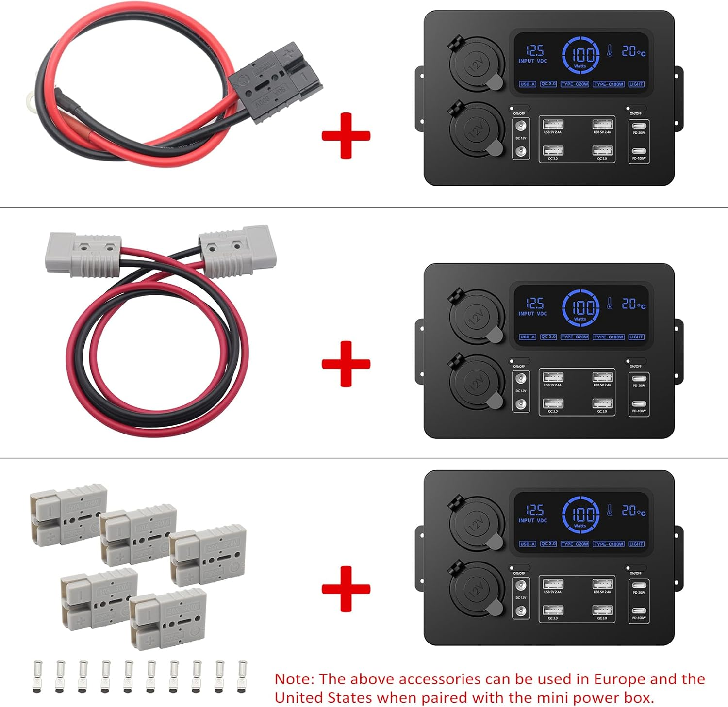 ACAGALA Mini Power Box, 12V 100W LCD Display Power Box with LED Lights, USB-C & QC3.0 Ports, Portable Control Hub for Rvs, Suvs, Boats, Yachts, Cars image number 6