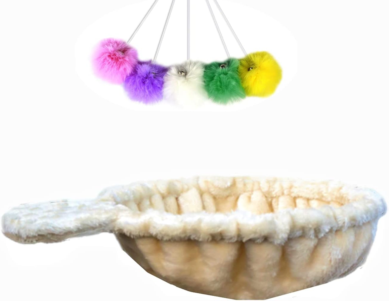 Shengocase 2-Pack 13.2'' Large Grey Cat Tree Tower Replacement Basket Lounger Hammock Bed, 5Pcs Hanging Pom-Pom Toys with Elastic Strings, Cat Tree Accessories Hammock Attachment