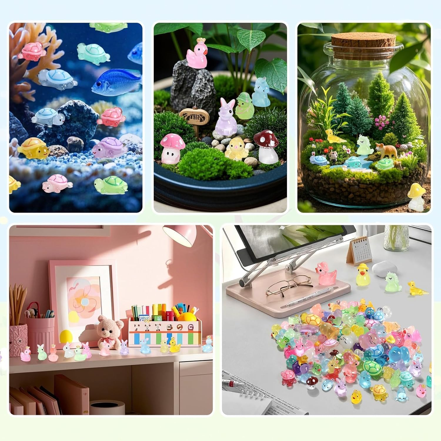 Leanockesa 60 PCS Mini Resin Animals Set for Family Crafts, Aquarium, Garden Landscape - Luminous Figures Ornament Potted Decorations DIY Accessories (Random Style and Color) image number 5
