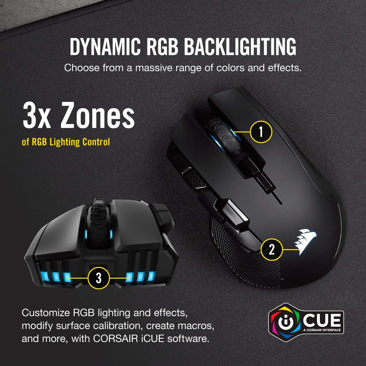 CORSAIR IRONCLAW Wireless RGB Rechargeable Gaming Mouse with Slipstream Technology - 18,000 DPI - 3-Zone RGB Multi-Color Backlighting - Black image number 1