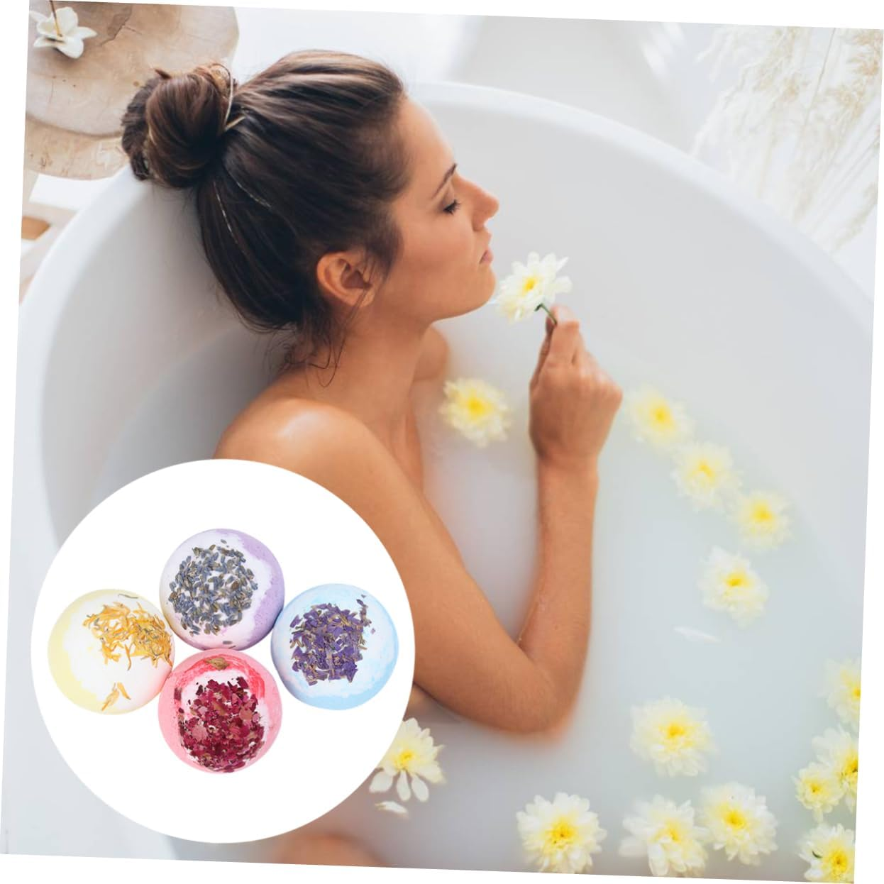 Luxurious Spa Bathing Balls 4 Pack Home Salt Balls Moisturizing Properties Flower Pattern For image number 1