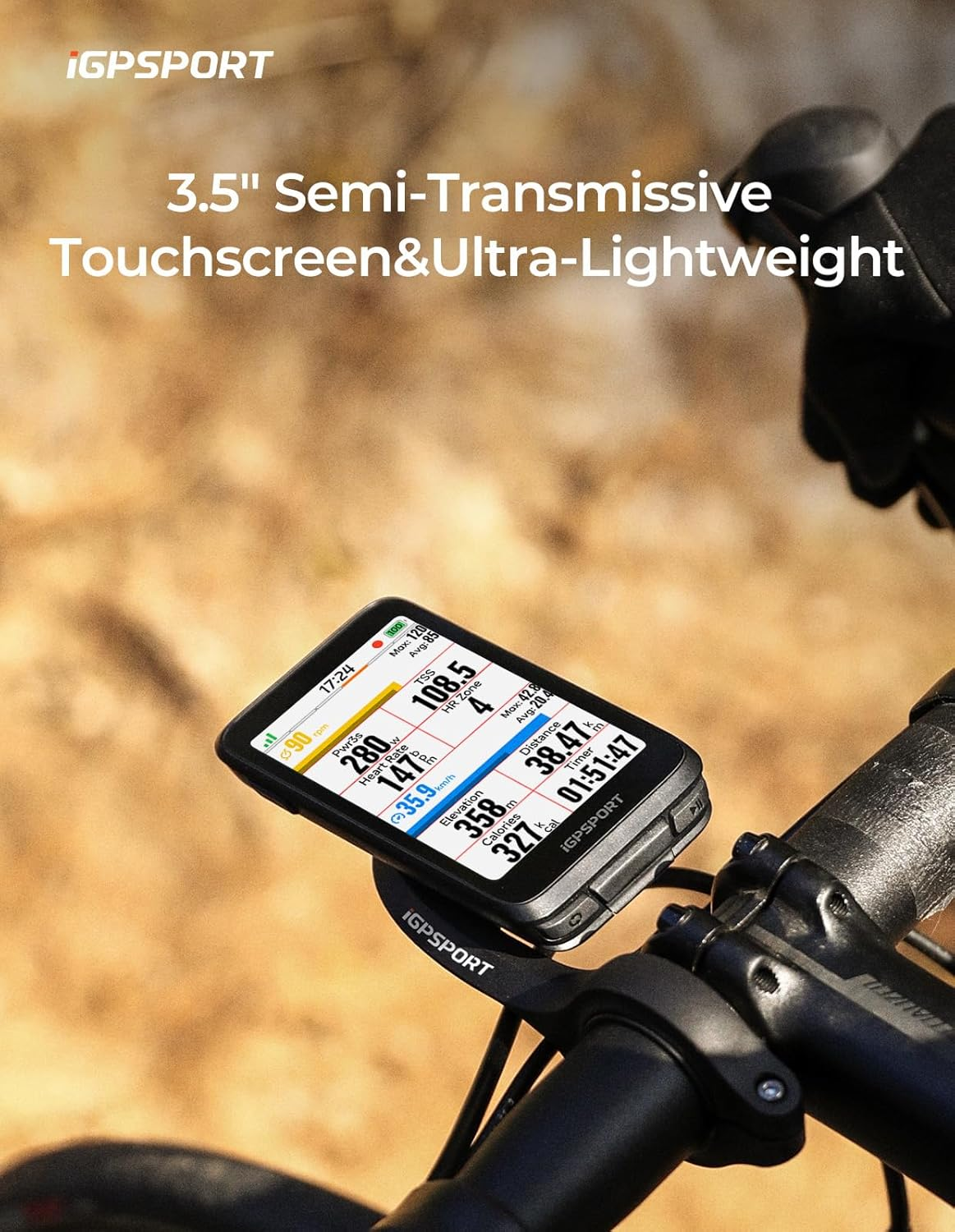 Igpsport Binavi Bike Computer, 3.5 Inch Touch Screen Map Navigation,Climb Plan,Group Riding, Music Control,30H Battery Life,Wireless GPS Cycling Computer image number 2