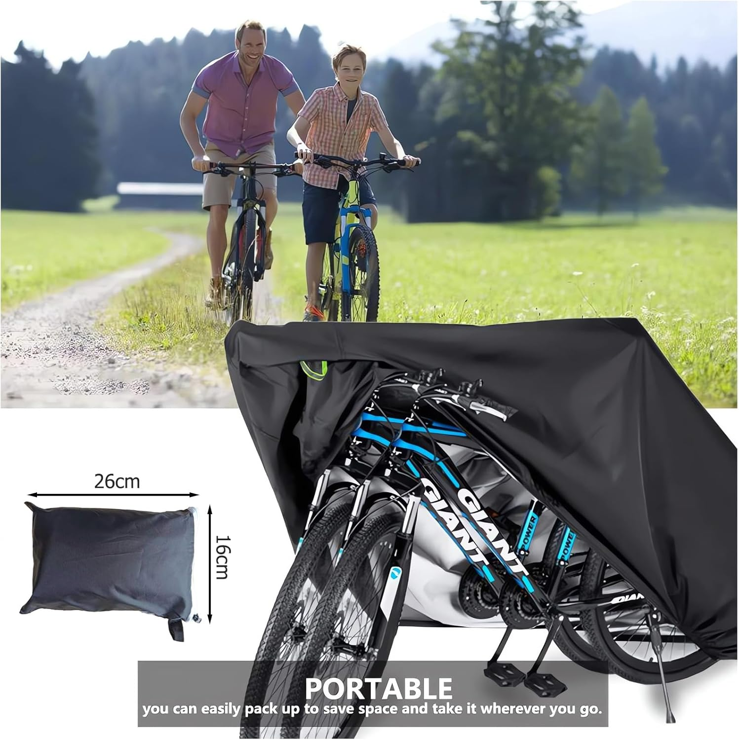 Bike Cover Outdoor Waterproof Bicycle Cover, Bike Cover for 1 or 2 Bikes, 210D Oxford Fabric with Lock Hole and Storage Bag, Windproof UV Sun Snow Dustproof for Mountain Road Bike Sport Bike image number 6