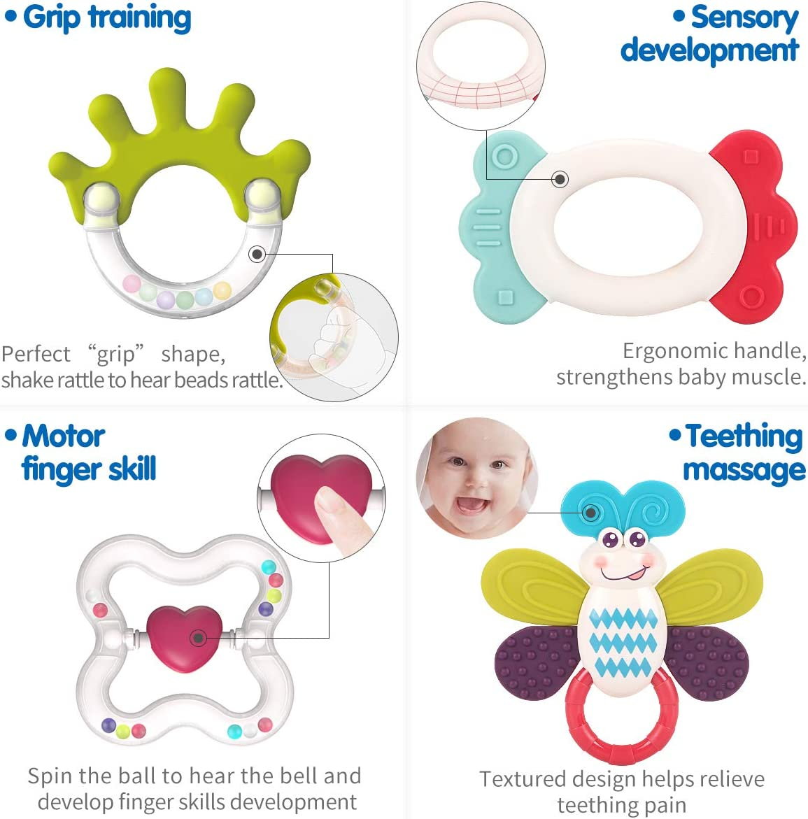 REMOKING Baby Toys 0-6 Months,8Pcs Baby Rattles Teething with Storage Box for Newborn Essentials,Newborn Infant Sensory Toys 3-6 6-12 Months,1St Birthday Shower Gifts for Baby Girls Boys