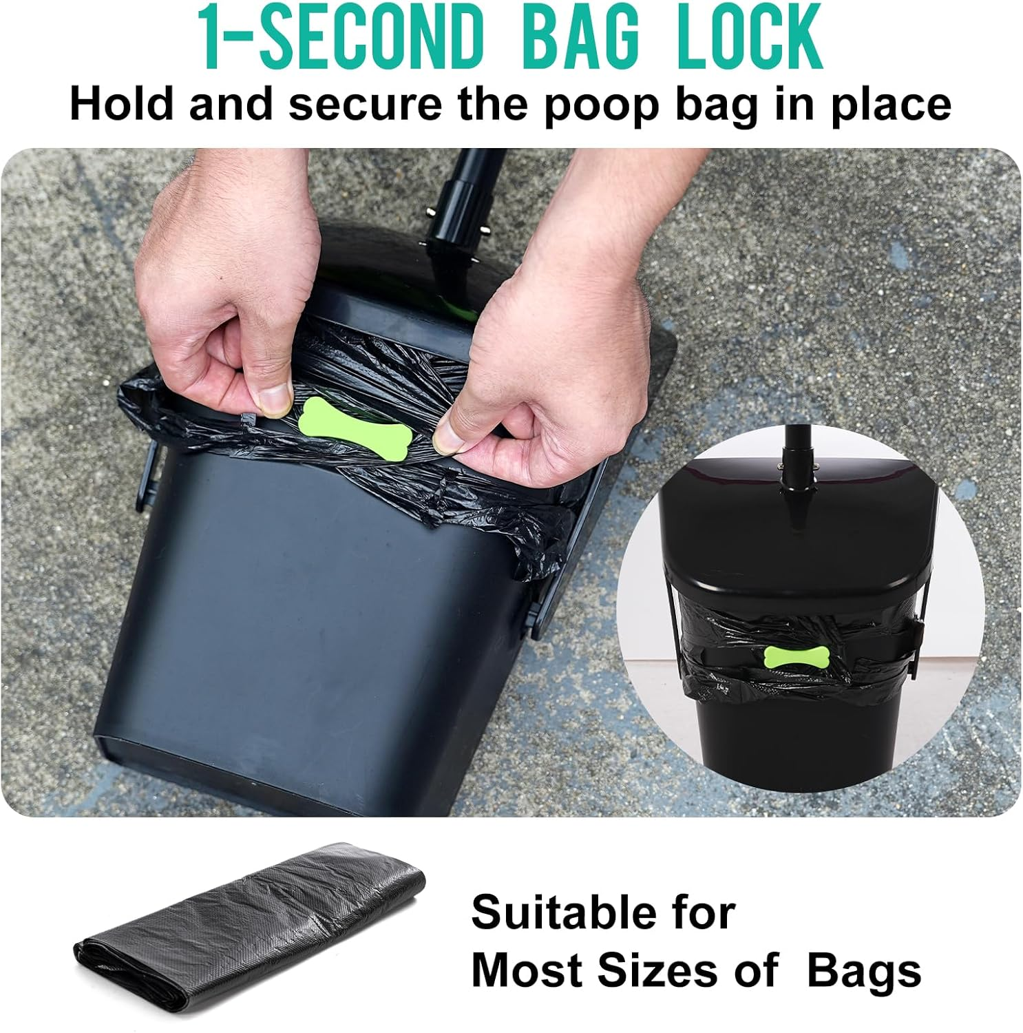 Long Handle Dog Poop Scooper Set with Swivel Bin, Rake & Spade - 97Cm Adjustable Poop Scoop - 20 Bags Included - No Bend Cleaning for Grass, Concrete & Gravel - Rustproof Stainless Steel image number 4