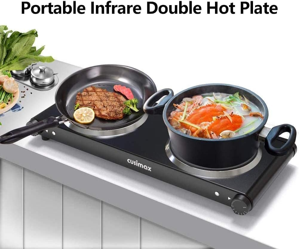 CUSIMAX Infrared Double Hot Plate 1200W & 1200W, Double Ceramic Hotplates Electric Stove for Cooking with Independent Adjustable Thermostat, Cooktop Burner, Compatible for All Cookwares image number 2