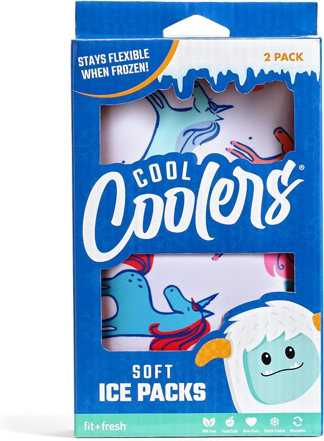 Cool Coolers by Fit + Fresh, Reusable Soft Ice Packs for Baby Bags, Flexible Soft Ice for Lunch Box, Coolers, Beach Bags and Picnic Baskets, 2PK, Unicorn Stripe Multicolor - Blue Tie Dye image number 4