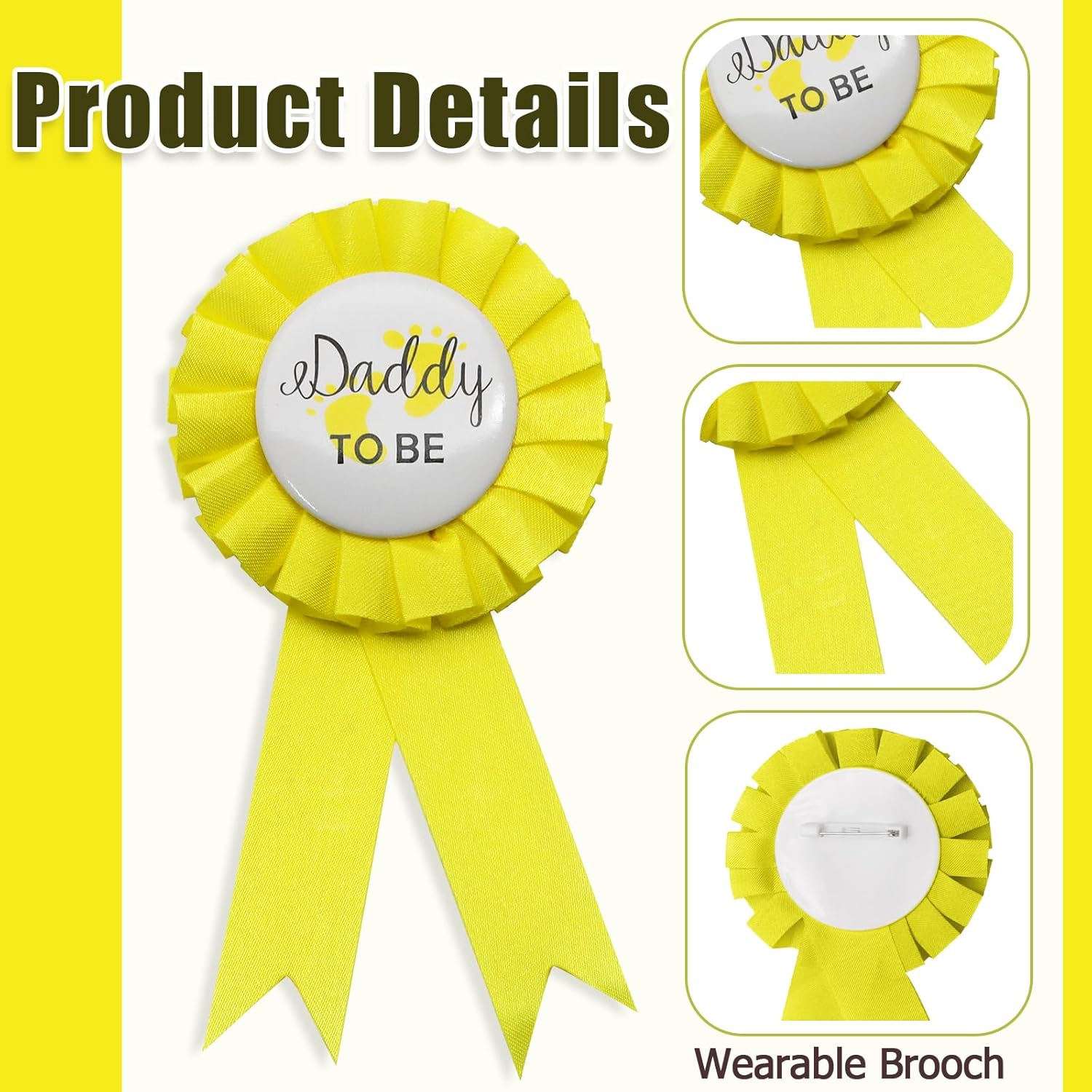 MILVOWOC 2 Pack Baby Shower Sash Set - Yellow Mommy to Be Sash & Daddy to Be Badge for Pregnancy Parties, Gender Reveals Gift with Satin Ribbon & Glossy Texture Baby Shower Decorations - Blue image number 7