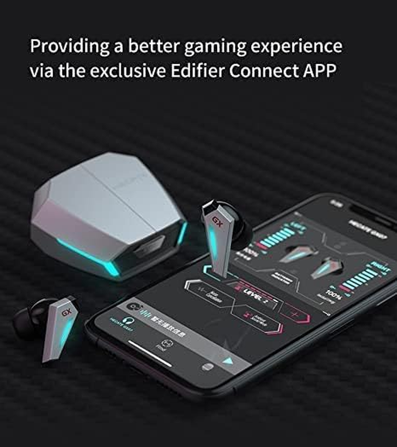 Edifier GX07 True Wireless Gaming Earbuds, Grey - Yellow image number 3