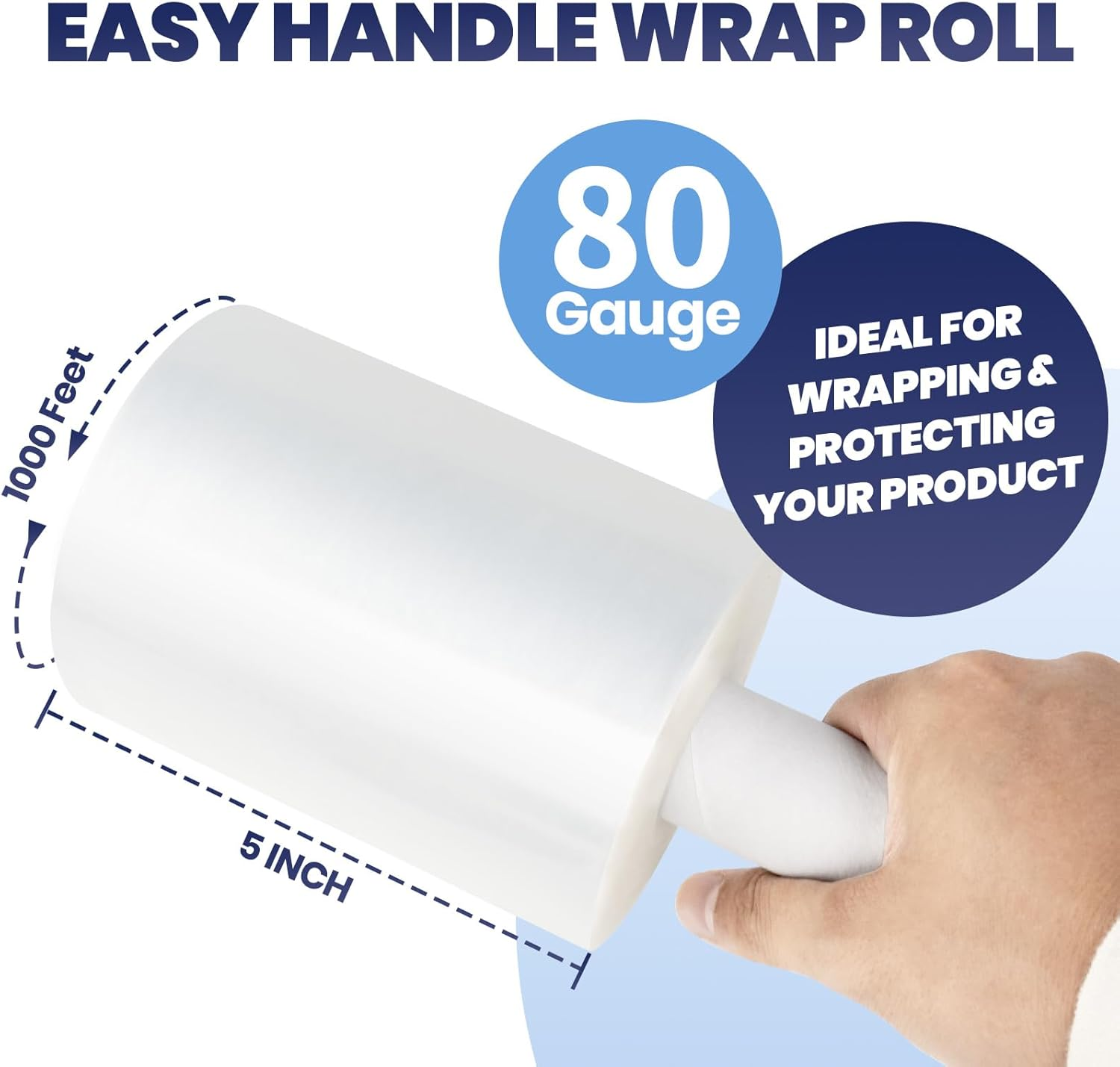 ADHES Mini Hand Stretch Wrap Film 5 Inch X 1000 Feet Industrial Strength 20Um Stretch Film 127Mm X 304M, Shrink Wrap Roll for Packing, Pallet, Furniture Wrapping Moving & Protection image number 3