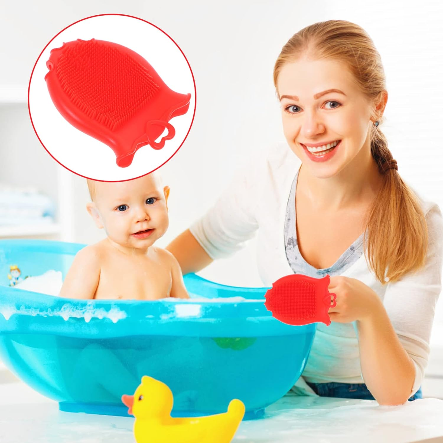 Beaupretty Baby Shampoo Brush Silicone Bath Mitt Body Bath Brush Baby Bath Sponge Gentle Silicone Scrubber Kids Washcloth for Toddlers Red image number 3