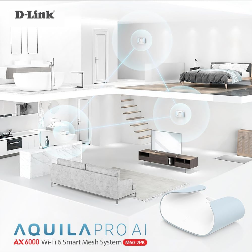 D-Link Aquila PRO AI AX6000 Wi-Fi 6 Mesh System (M60 2-Pack) - Dual-Band Wi-Fi 6 Mesh System, 510Sqm Coverage, 2.5Gbps WAN Port, WPA3 Security, Voice Control image number 3