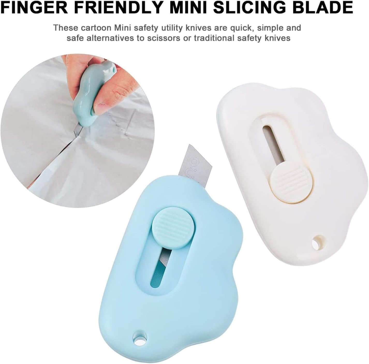 1Cm Mini Pocket Box Cutter Retractable Blade Utility Knife Letter Opener Box Cutter Carton Opener for Keychain Decoration Gift Kids (White) image number 5