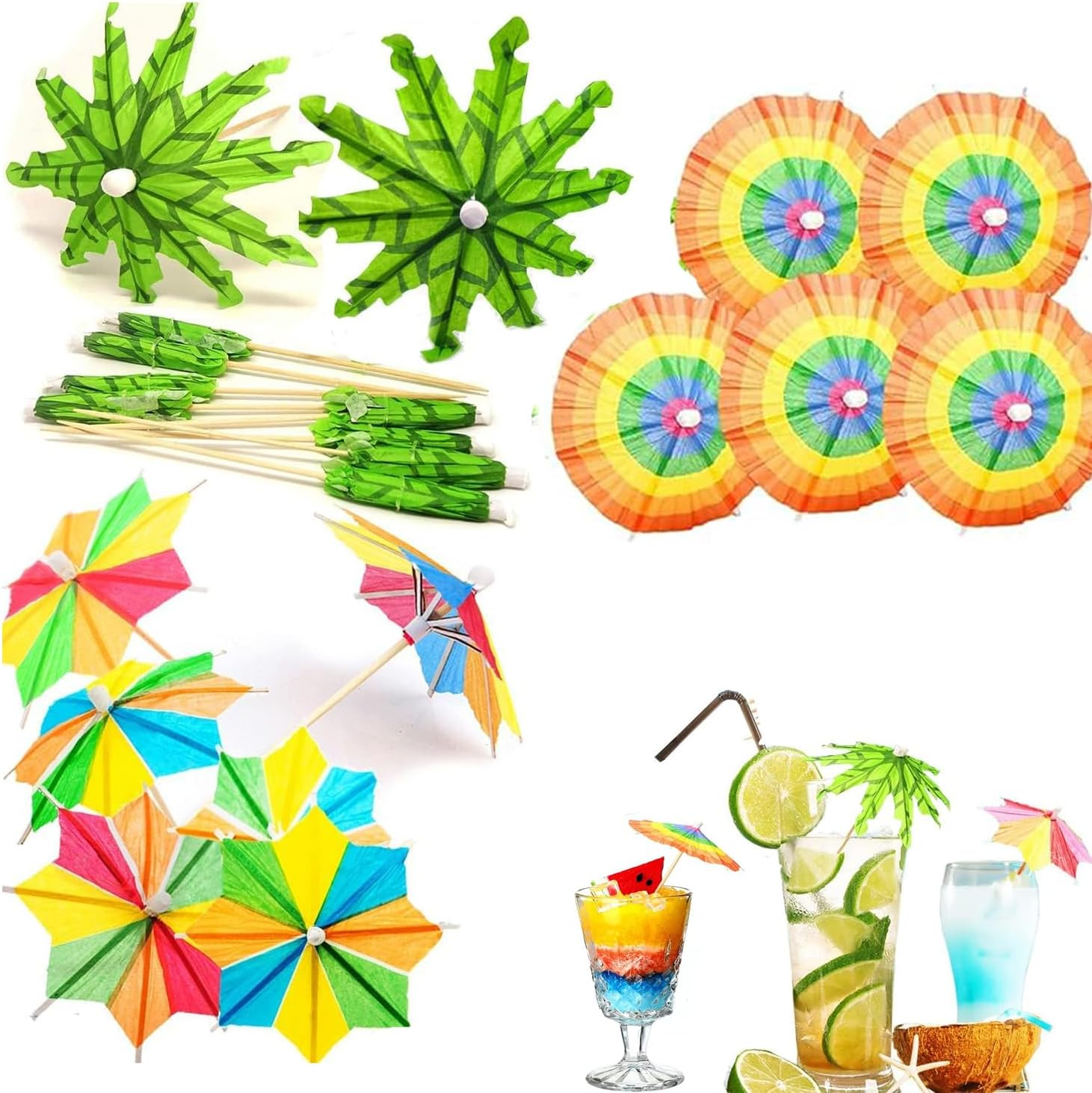 Lxcshljx 150Pcs Cocktail Umbrellas, Cocktail Picks, Drink Umbrellas, Summer Rainbow Hawaiian Umbrella, Parasol Cocktail Umbrella Sticks with Wood Toothpicks for Party Fruit Plate Cupcake Toppers Decor image number 1