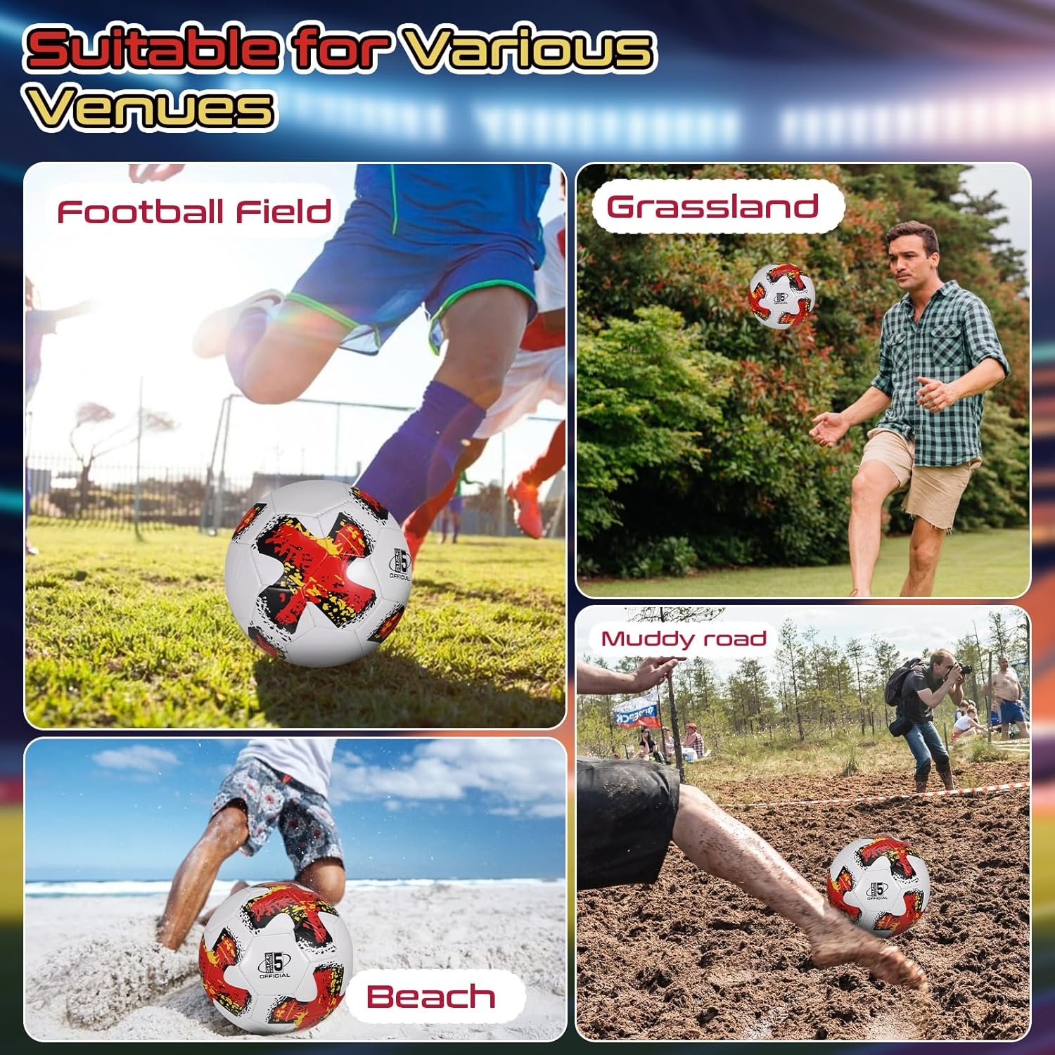 Soccer Ball Size 5, Soccer Ball Unisex, Adult Soccer Ball, Official Size 5 Soccer Ball, Soccer Ball Size 5 for Youth and Adult Games Training Ball, Players Game, Back to School Gift image number 1