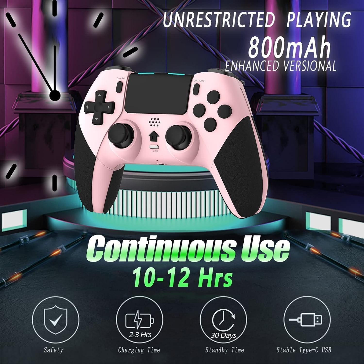 Wireless Pro Controller for PS4 Controller, Game Controller Compatible with Playstation 4/ Slim/ Pro/ PC, Built-In 800Mah Rechargeable Battery/ Responsive Joystick and Buttons/ Audio/ Turbo (White & Black) (Pink+Black) image number 1