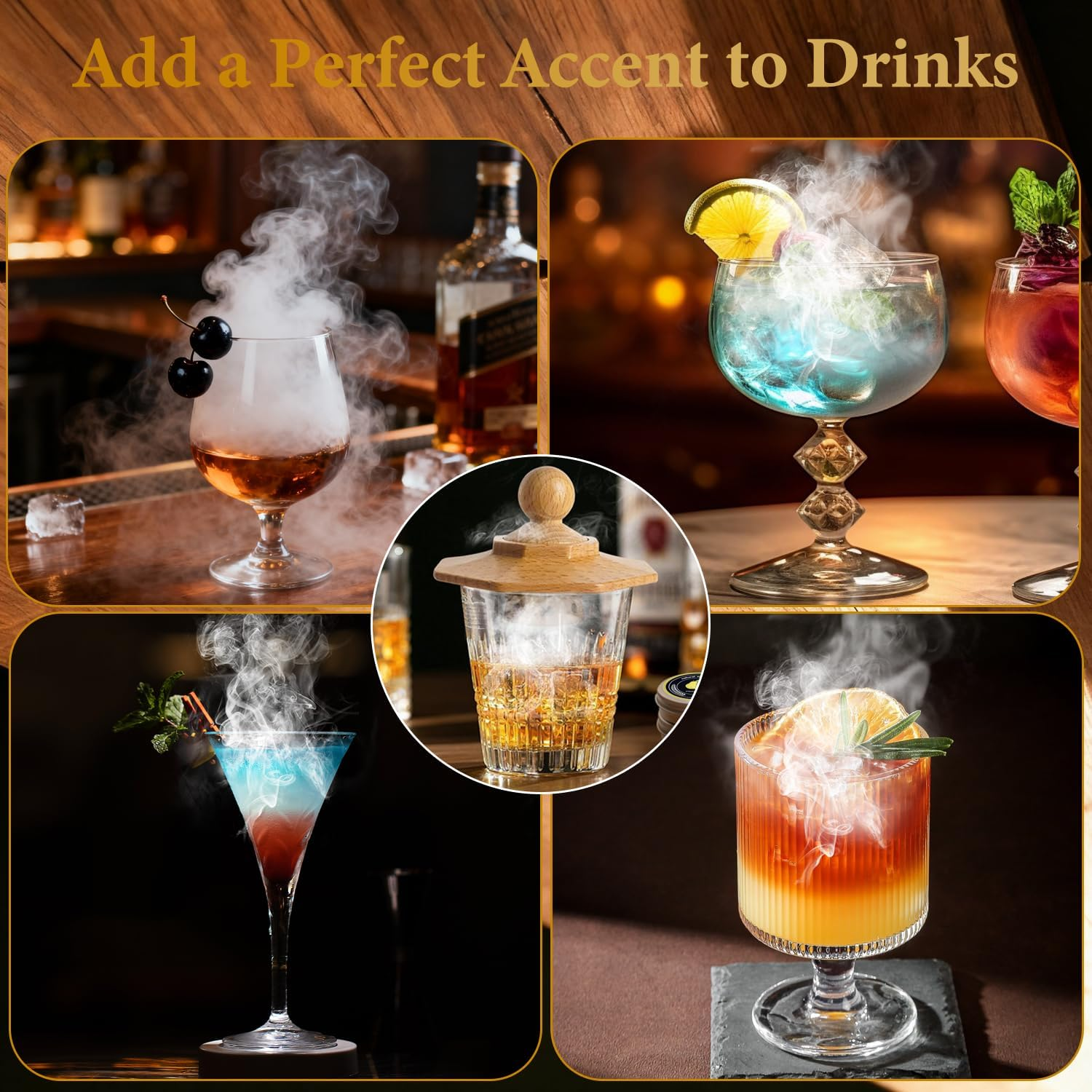 Whiskey Smoker Kit with Torch, Old Fashioned Cocktail Smoker Kit, Christmas Birthday Gifts for Him Dad Men Husband Grandpa, 6 Flavors Wooden Chips, 4 Granite Whiskey Stones, Ice Ball Included image number 1