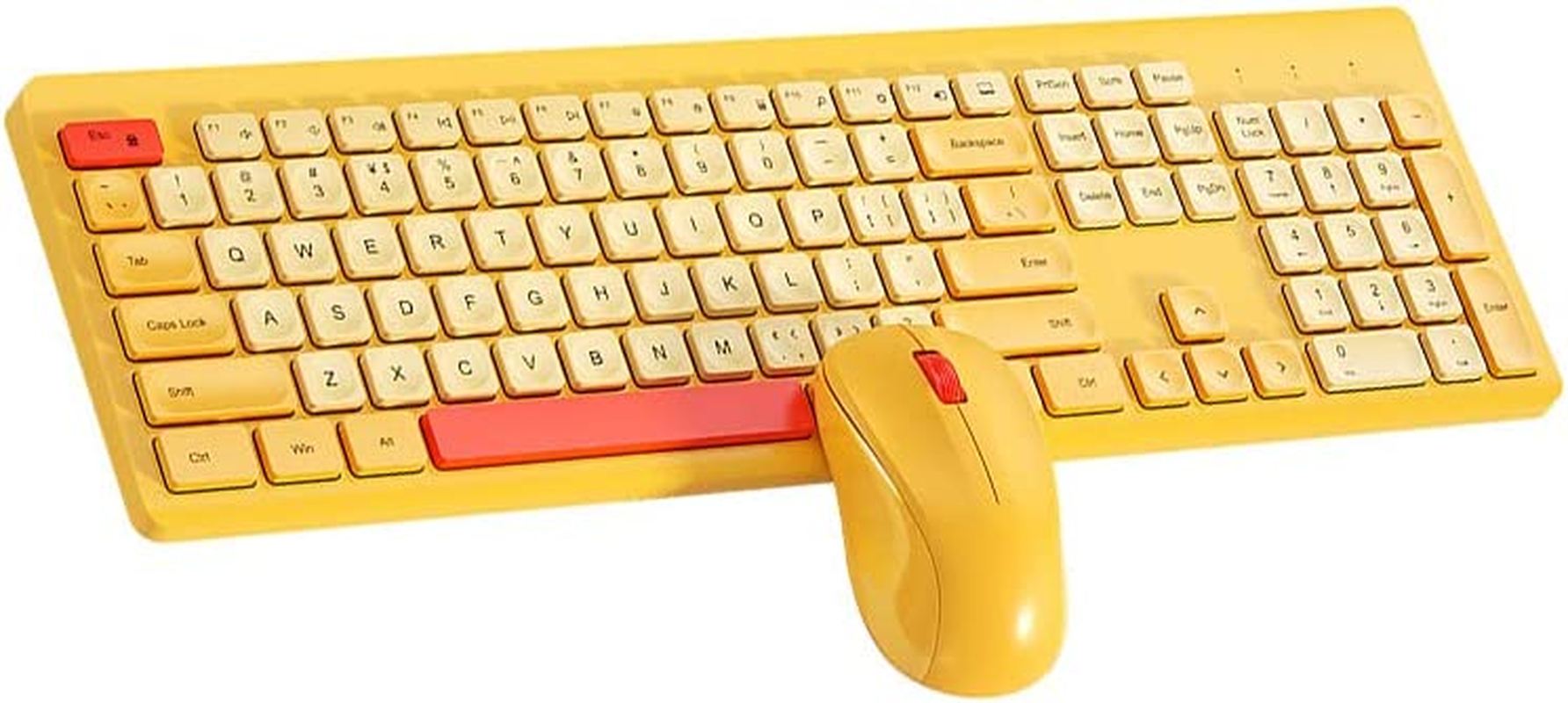 Wireless Keyboard Mouse Set,104 Square Keys Full-Size Office Keyboard with Number Keypad and 3-Level DPI Mice Combo for Computer Laptop PC Gamer (Yellow Mix) image number 3