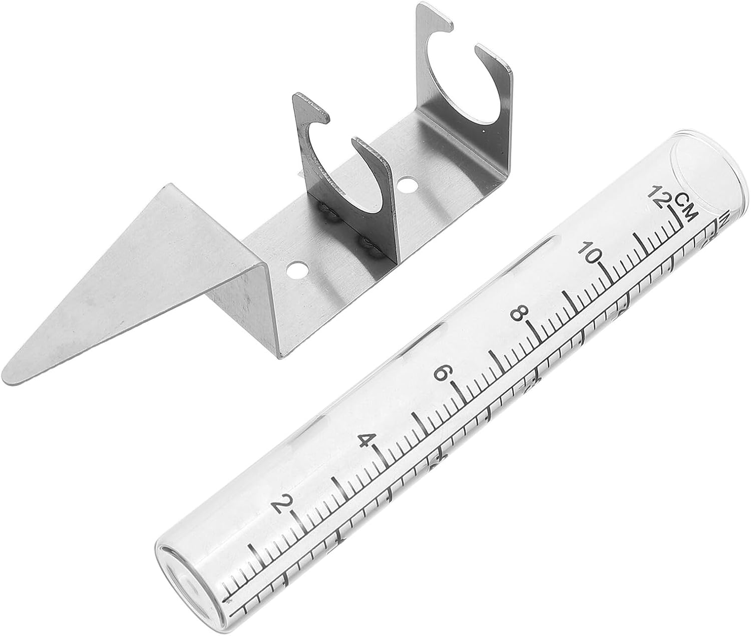 Stainless Steel Rain Gauge Bracket with Glass Measuring Device for Outdoor Patio Garden Weather-Resistant Rain Measuring Tool with Secure Mounting for Accurate Rainfall Readings