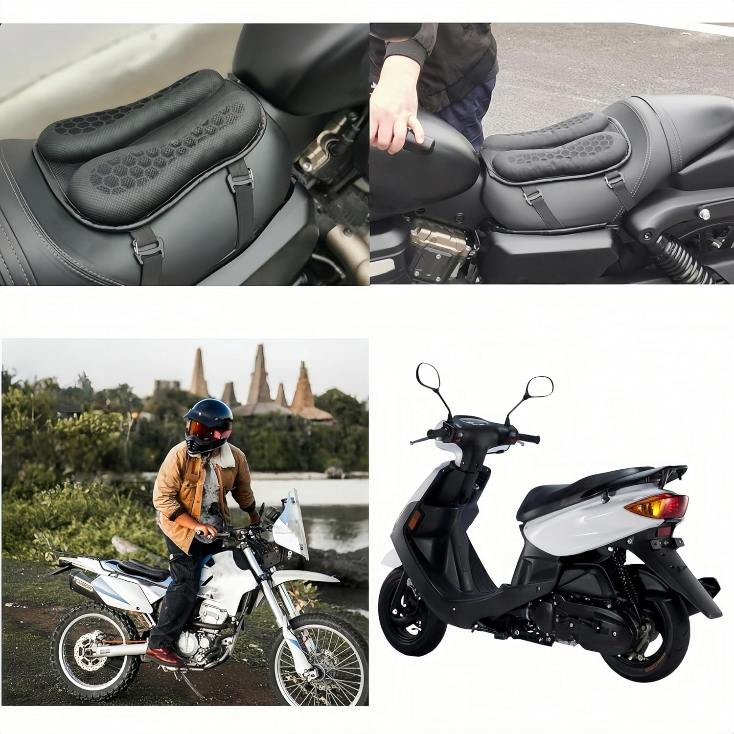 Breathable Seat Pad, Motorcycle Seat Cushion, Sun and Water Resistant Breathable Cover with Strap and Buckle, Elasticity Gel 3D Honeycomb Structure,Suitable for Motorcycles, Electric Bikes image number 1