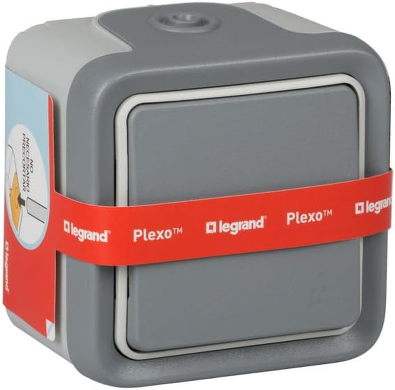 Legrand, 191502 Plexo &ndash; Wall Switch - Push-Button Switch from the Plexo Range, Waterproof, Outdoor, Water-Resistant (IP55), Grey image number 1